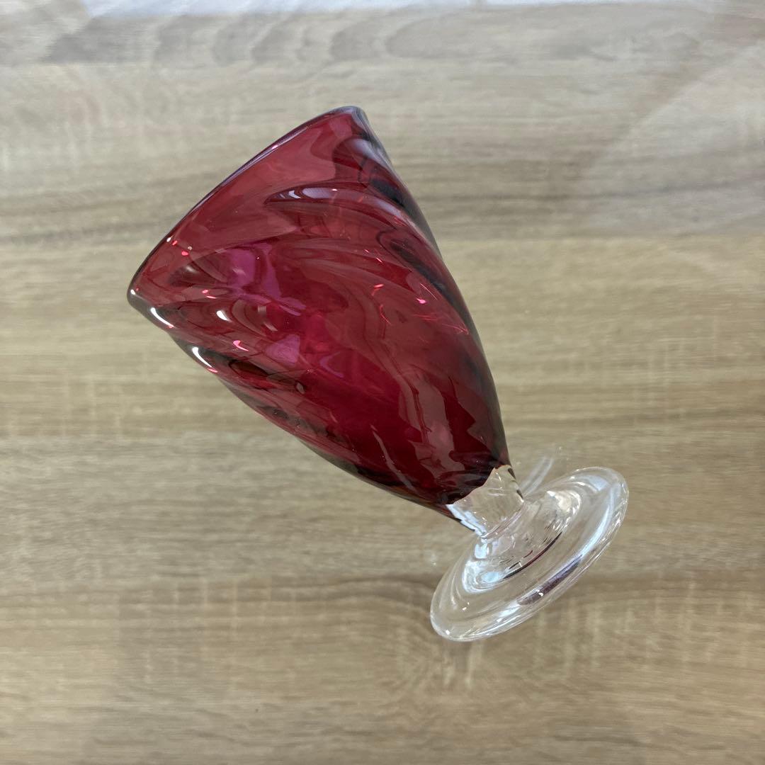 骨董　時代　希少金赤ガラス　モールガラス調　流線型　アイスコップ　ウラン③
