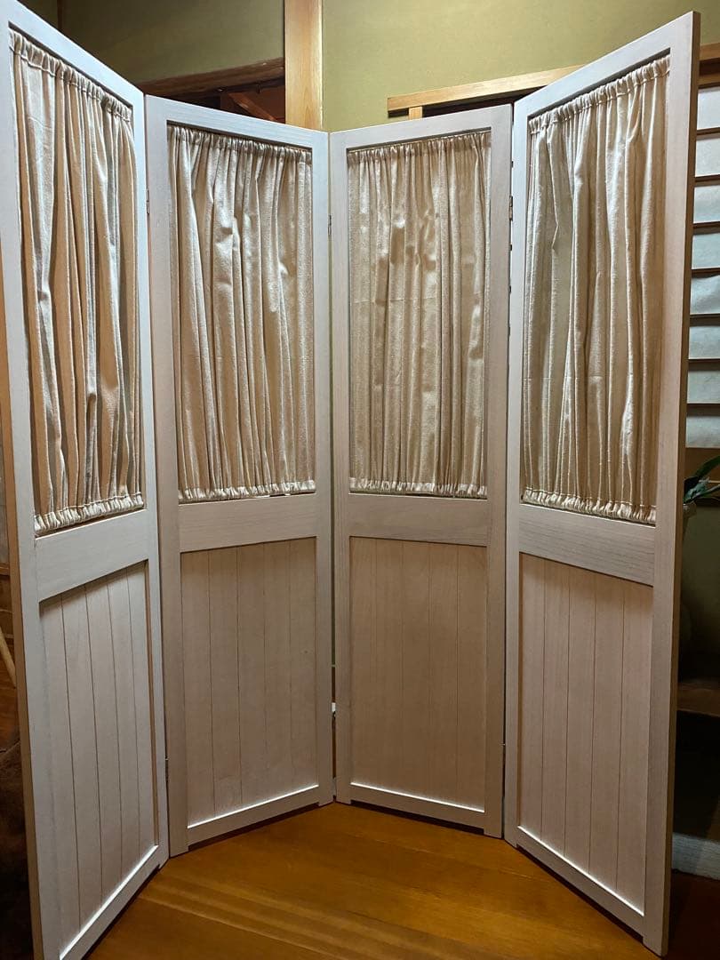 コットンリネンカーテン付き4蓮　パーテーション