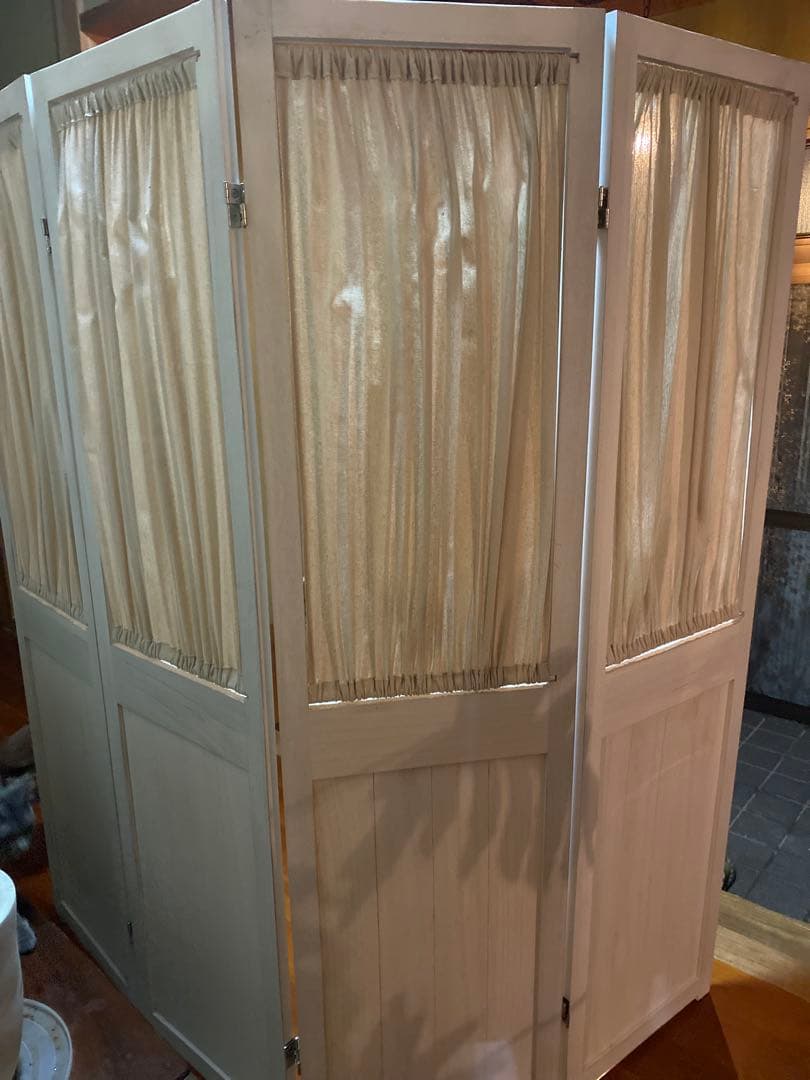 コットンリネンカーテン付き4蓮　パーテーション