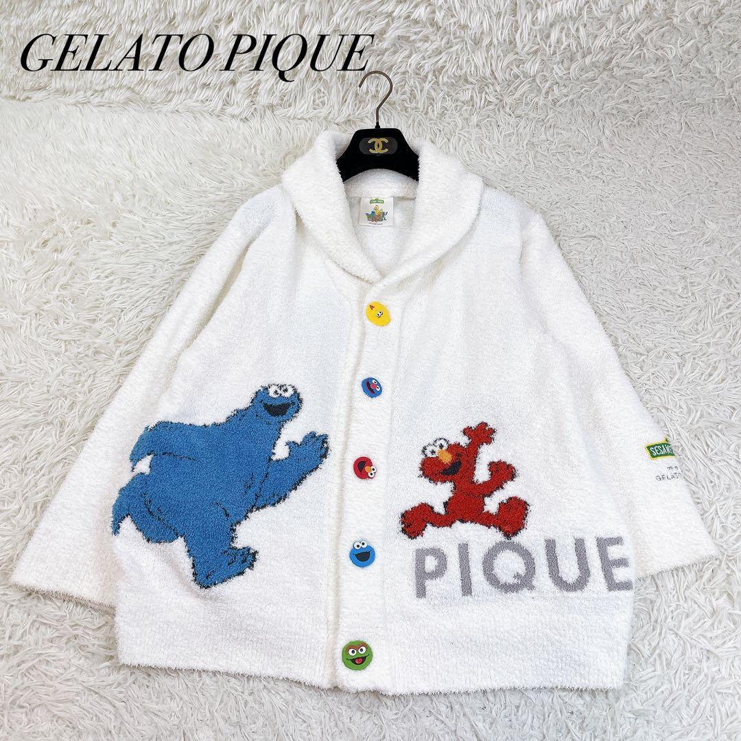 極美品✨ジェラートピケ SESAME STREE ジャガードショールカーディガン