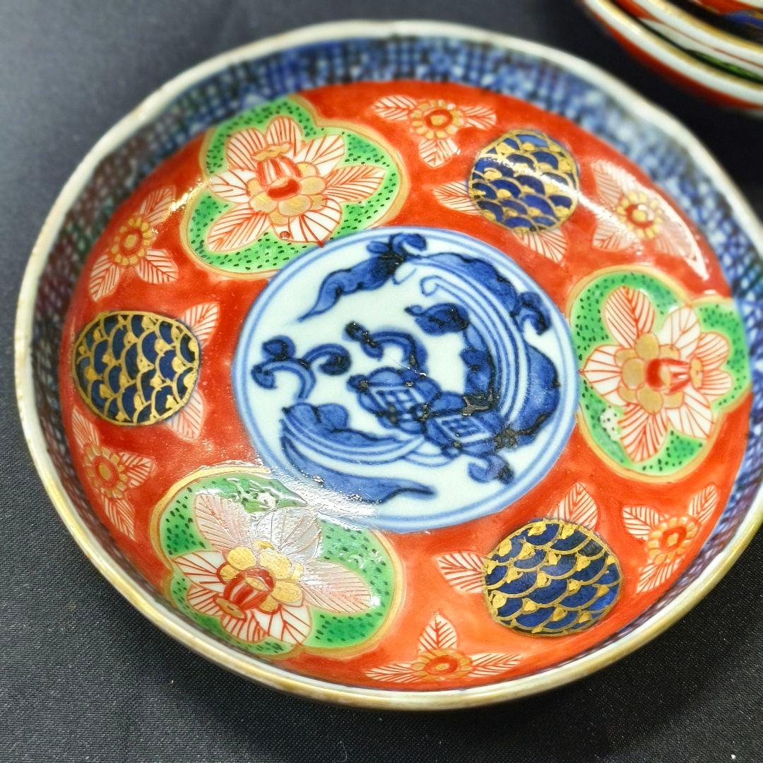 古伊万里 色絵金彩小皿5枚 角福 幕末骨董 手描き 時代物 コレクター放出美品
