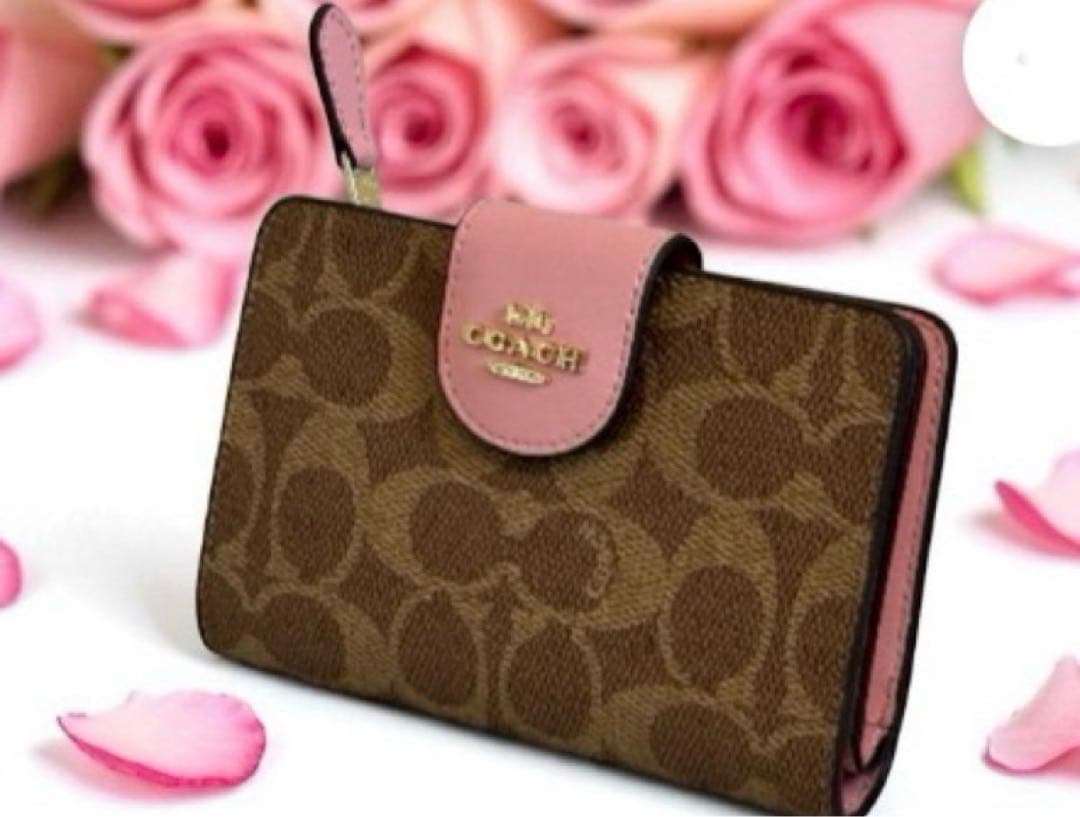 【新品】COACH 二つ折り財布 【新品】ブラウン ピンク