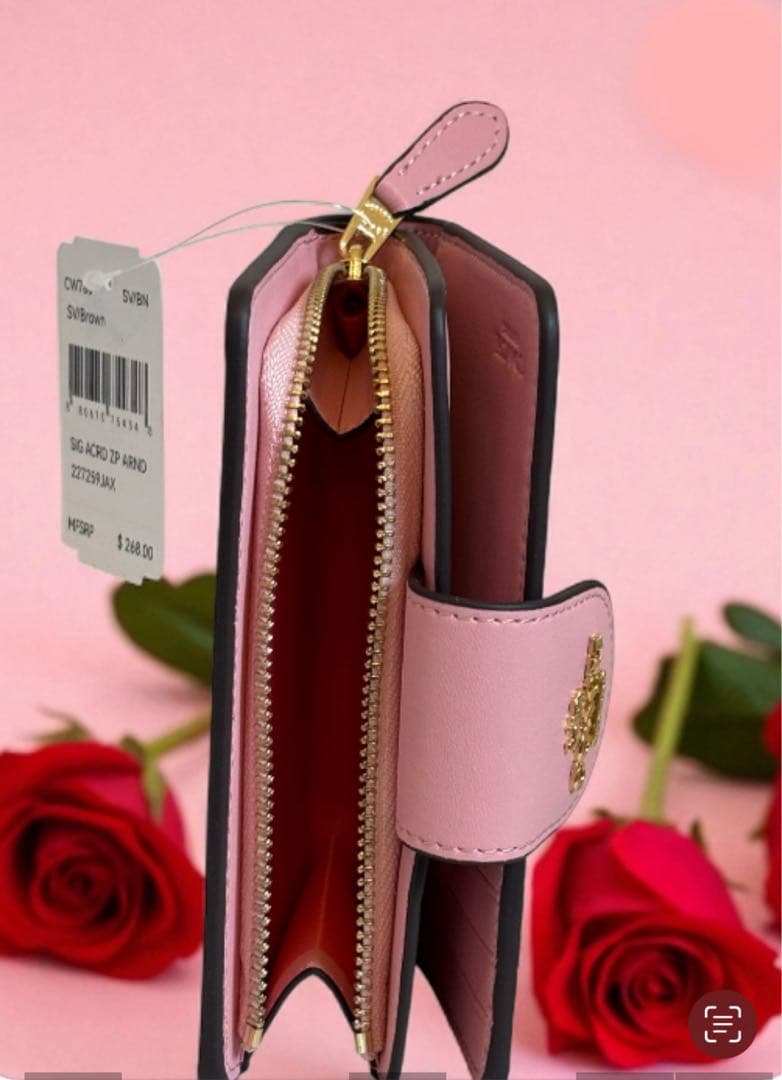 【新品】COACH 二つ折り財布 【新品】ブラウン ピンク