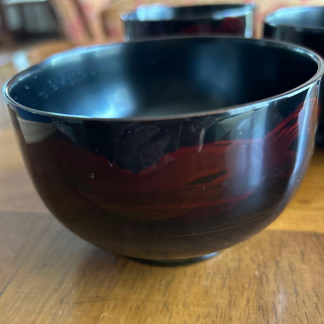 輪島塗り汁椀　黒い漆塗りの椀5個セット　桐箱入り美品