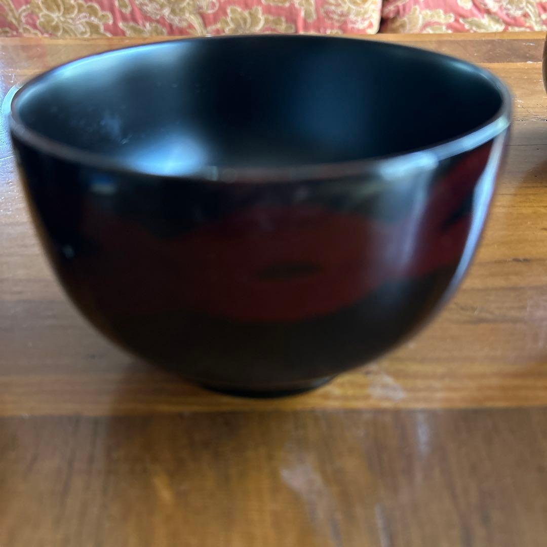 輪島塗り汁椀　黒い漆塗りの椀5個セット　桐箱入り美品