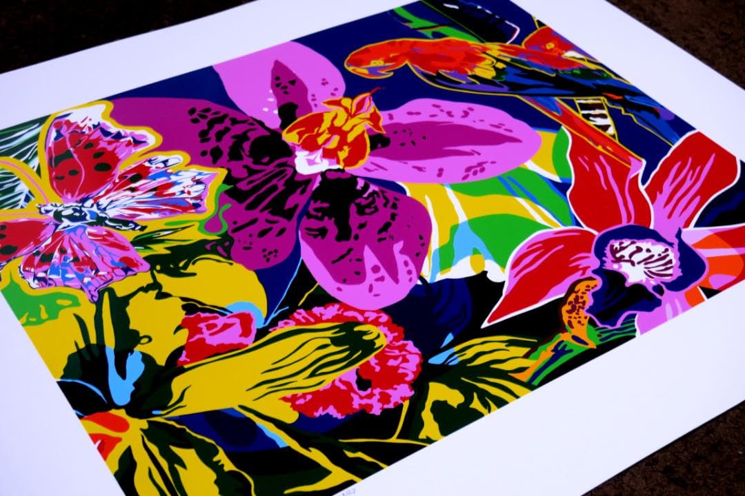 【ヒロ・ヤマガタ】　オーキッド＆パロット　シルクスクリーンシート　山形博導