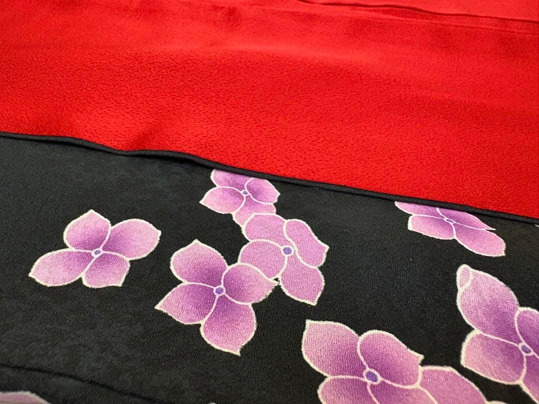 振袖 袷 紫陽花 桜 金糸 ブラック パールトーン加工済