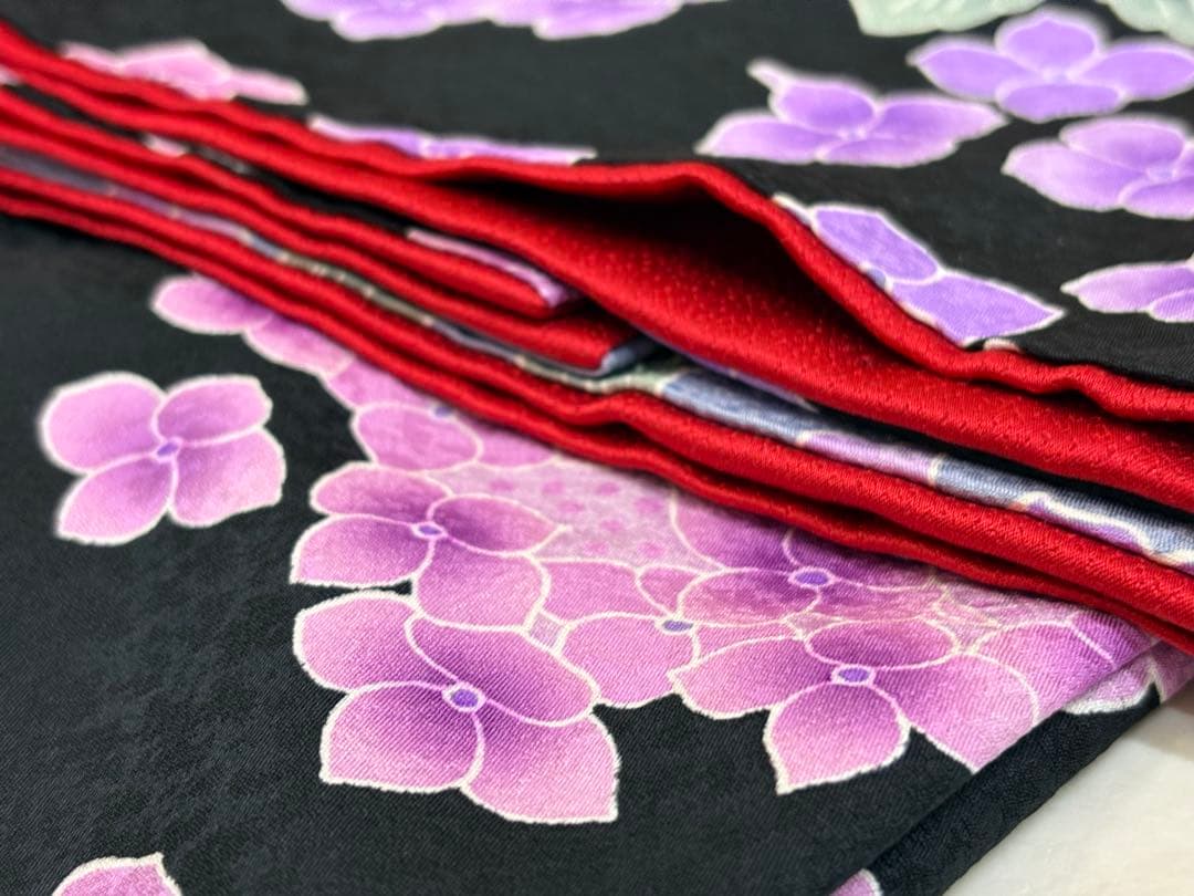 振袖 袷 紫陽花 桜 金糸 ブラック パールトーン加工済