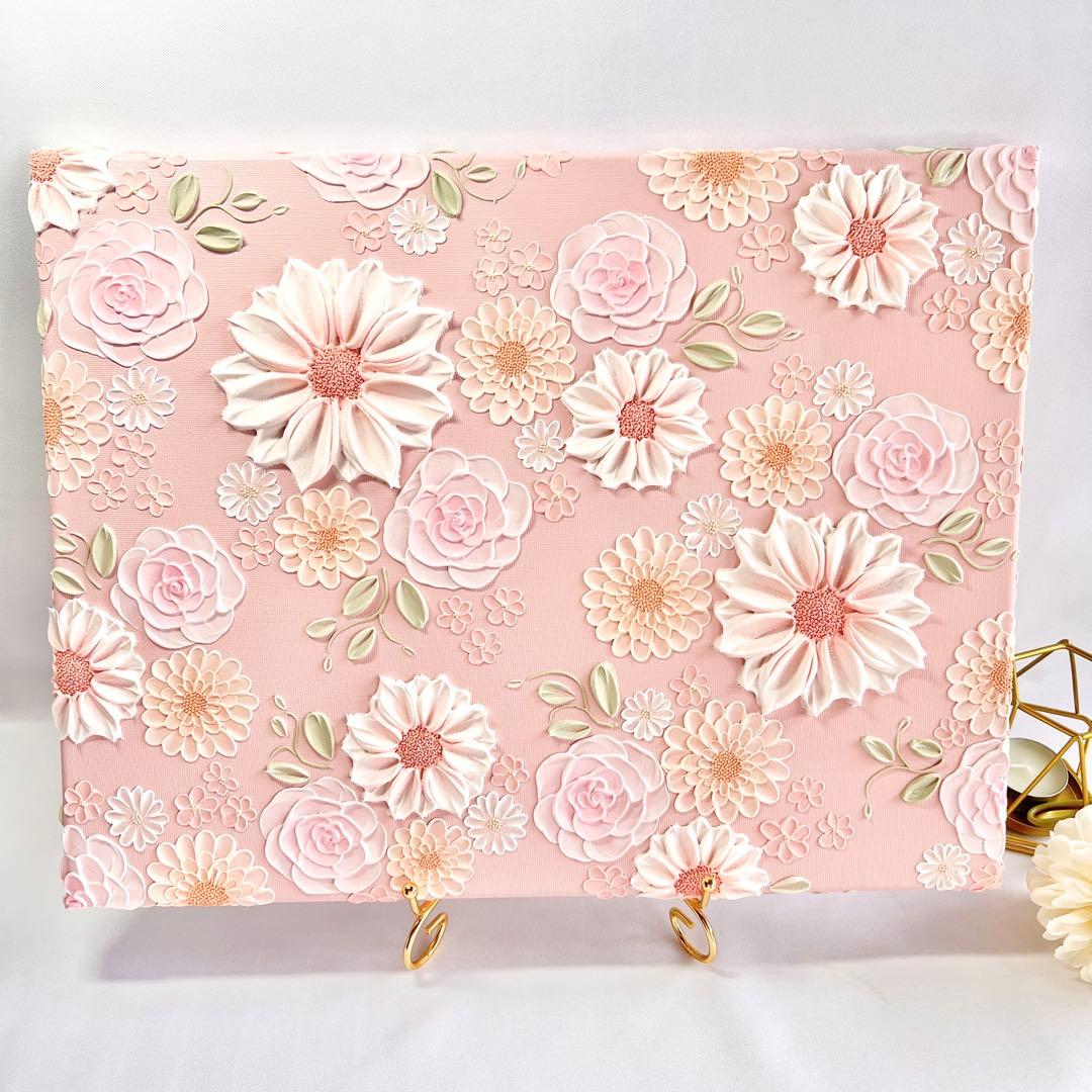 テクスチャーアート　絵画　インテリアアート　花　立体　絵　北欧インテリア　花の絵