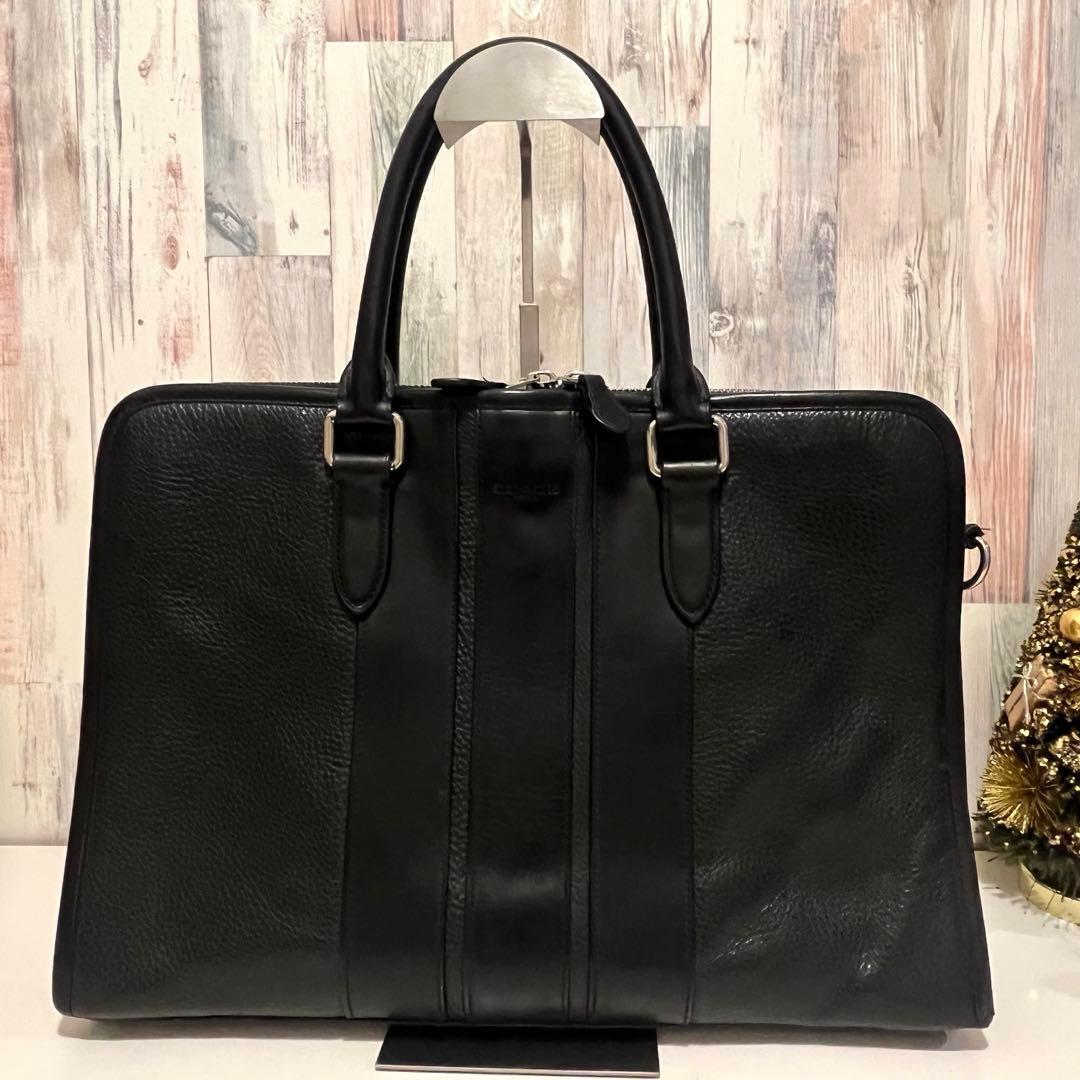 COACHコーチ ビジネスバッグ オールレザー 革 ブラック ストラップ付 黒