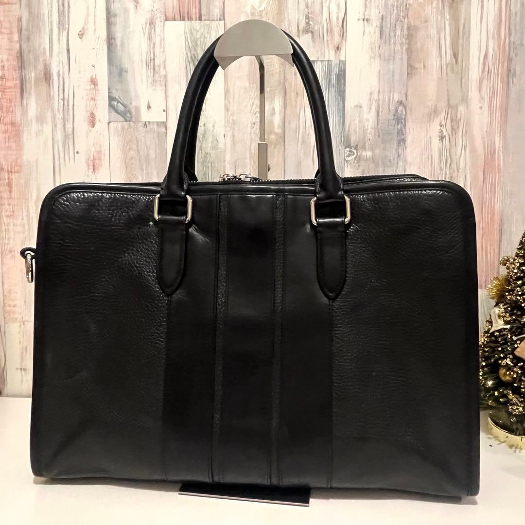 COACHコーチ ビジネスバッグ オールレザー 革 ブラック ストラップ付 黒