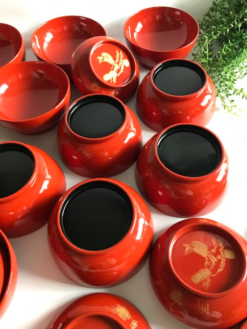 能登輪島塗 漆塗り 金蒔絵 天然木 蓋付椀 10客セット