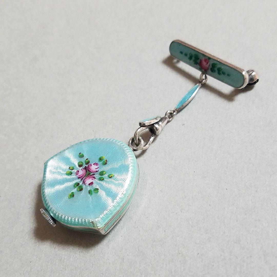 ★nyo★ BUCHERER ブヘラ シルバー エナメル ブローチ 時計