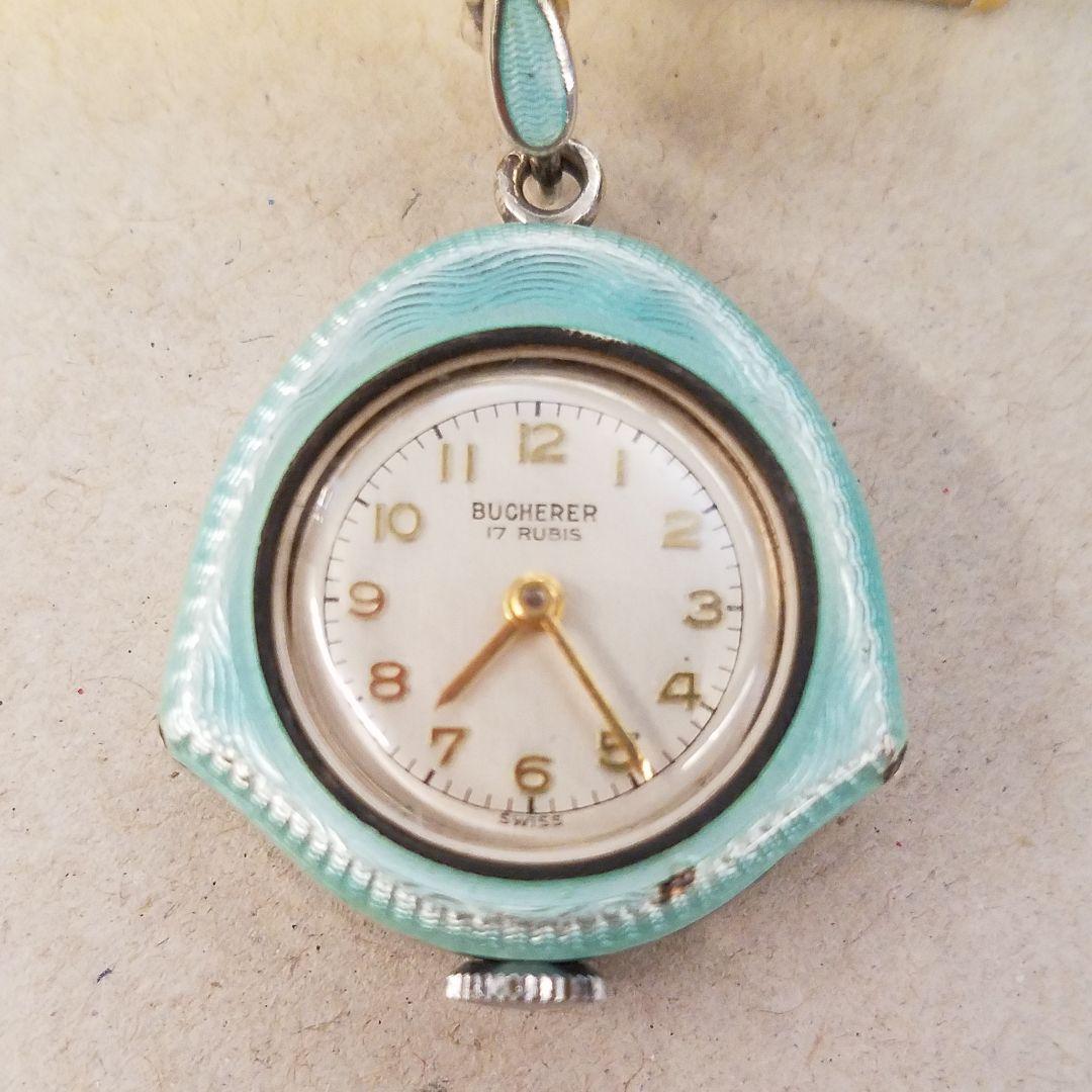 ★nyo★ BUCHERER ブヘラ シルバー エナメル ブローチ 時計