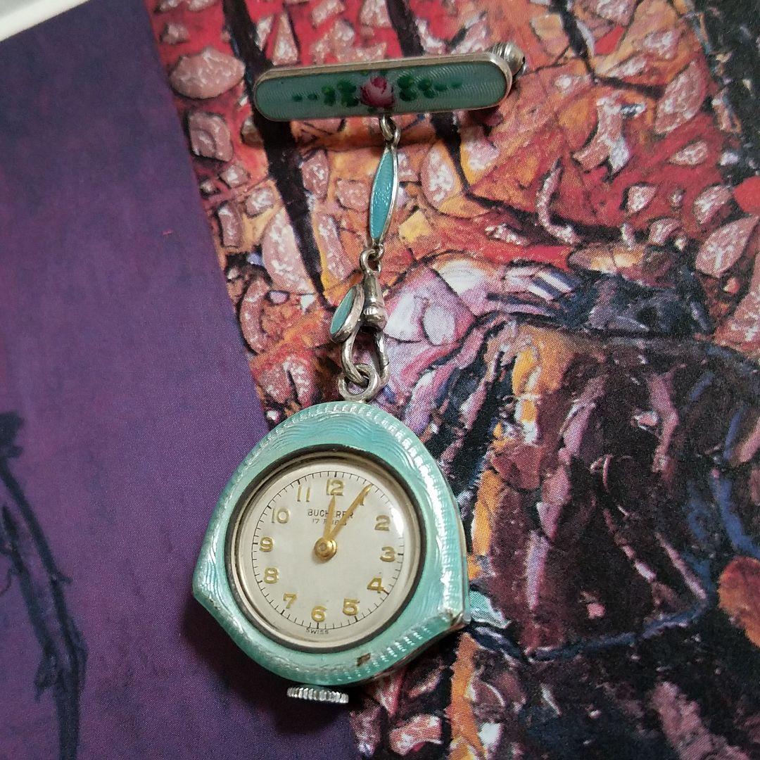 ★nyo★ BUCHERER ブヘラ シルバー エナメル ブローチ 時計