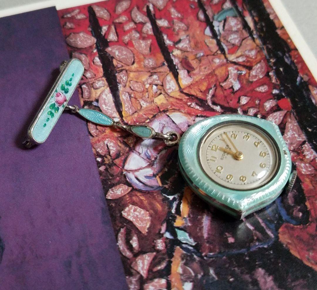 ★nyo★ BUCHERER ブヘラ シルバー エナメル ブローチ 時計