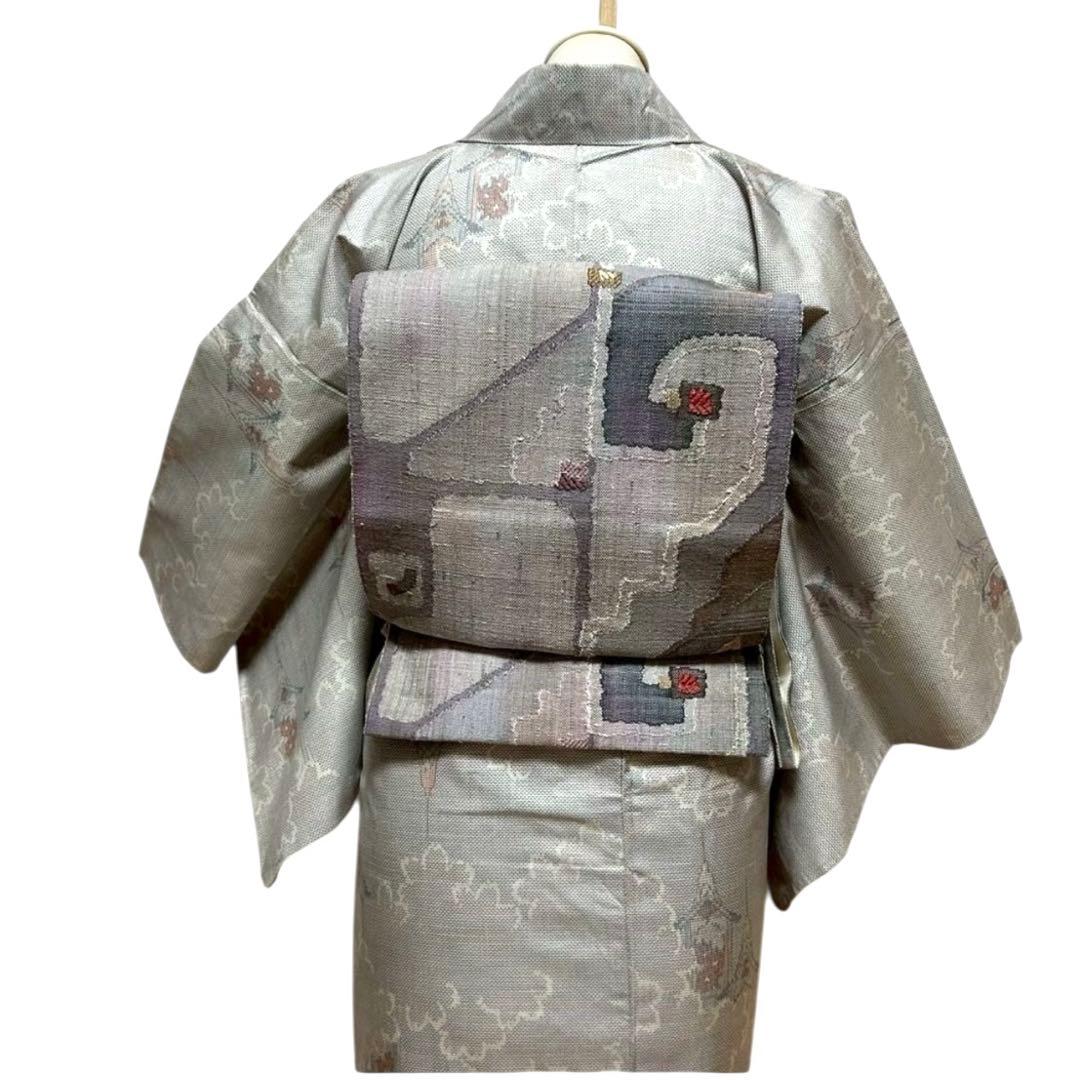 未使用近い　美品　袷　正絹　白紬　大島紬　白大島紬　小紋　フルセット