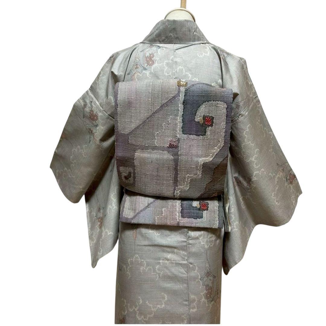 未使用近い　美品　袷　正絹　白紬　大島紬　白大島紬　小紋　フルセット