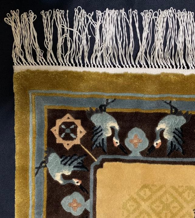 シルク段通　940✖️610㎜　中国　昭和　鶴