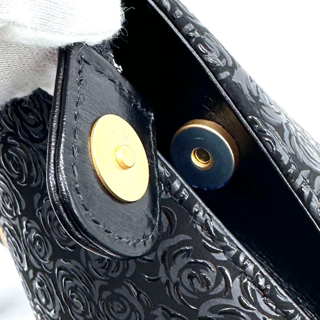 未使用タグ付き✨印傳屋 インデンヤ ルミドーレ ローズ柄 ハンドバッグ ブラック