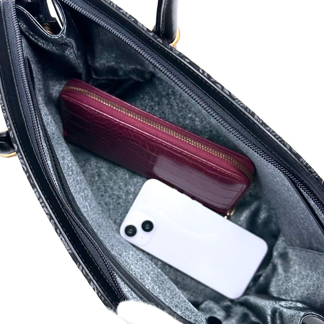 未使用タグ付き✨印傳屋 インデンヤ ルミドーレ ローズ柄 ハンドバッグ ブラック