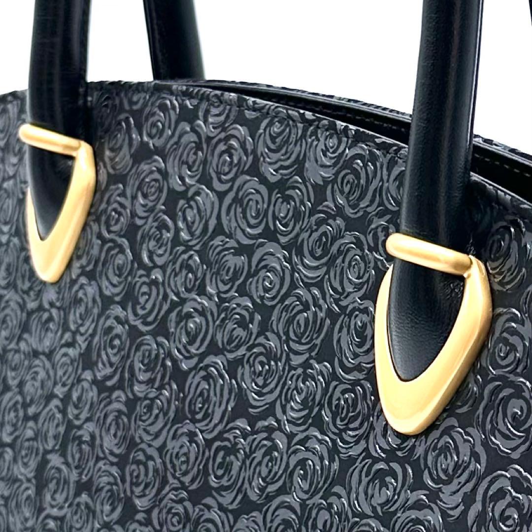 未使用タグ付き✨印傳屋 インデンヤ ルミドーレ ローズ柄 ハンドバッグ ブラック