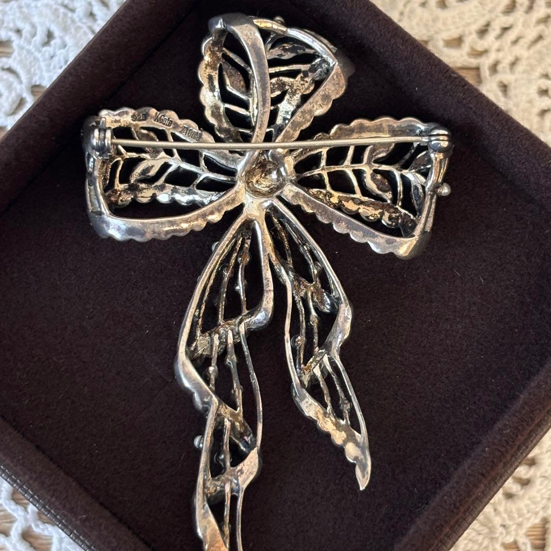 【アンティークリボン】ベビーパール・マルカジットミル打ちブローチ【SV925】