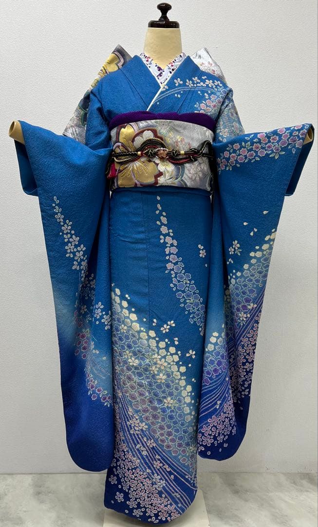 振り袖　フルセット　ブルー　別誂長襦袢　成人式　朧　銀通し　708