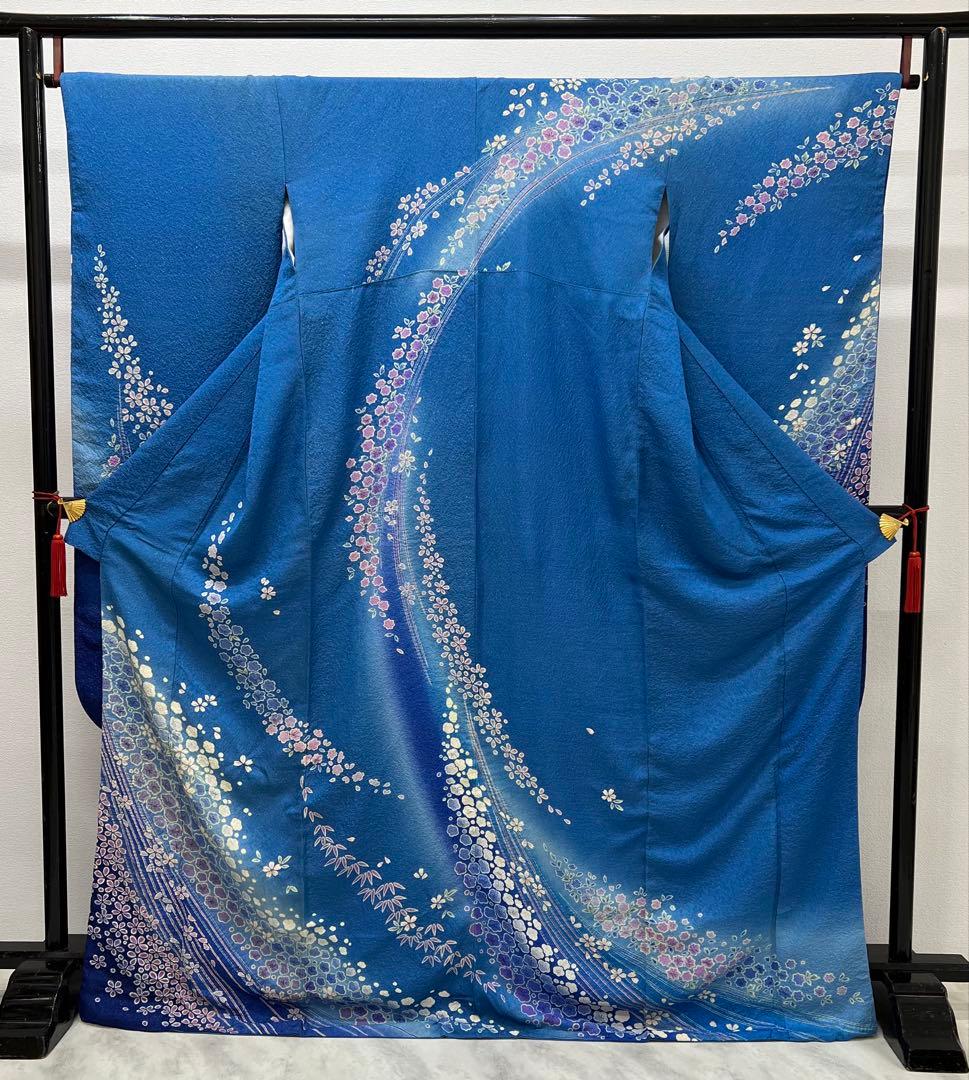 振り袖　フルセット　ブルー　別誂長襦袢　成人式　朧　銀通し　708