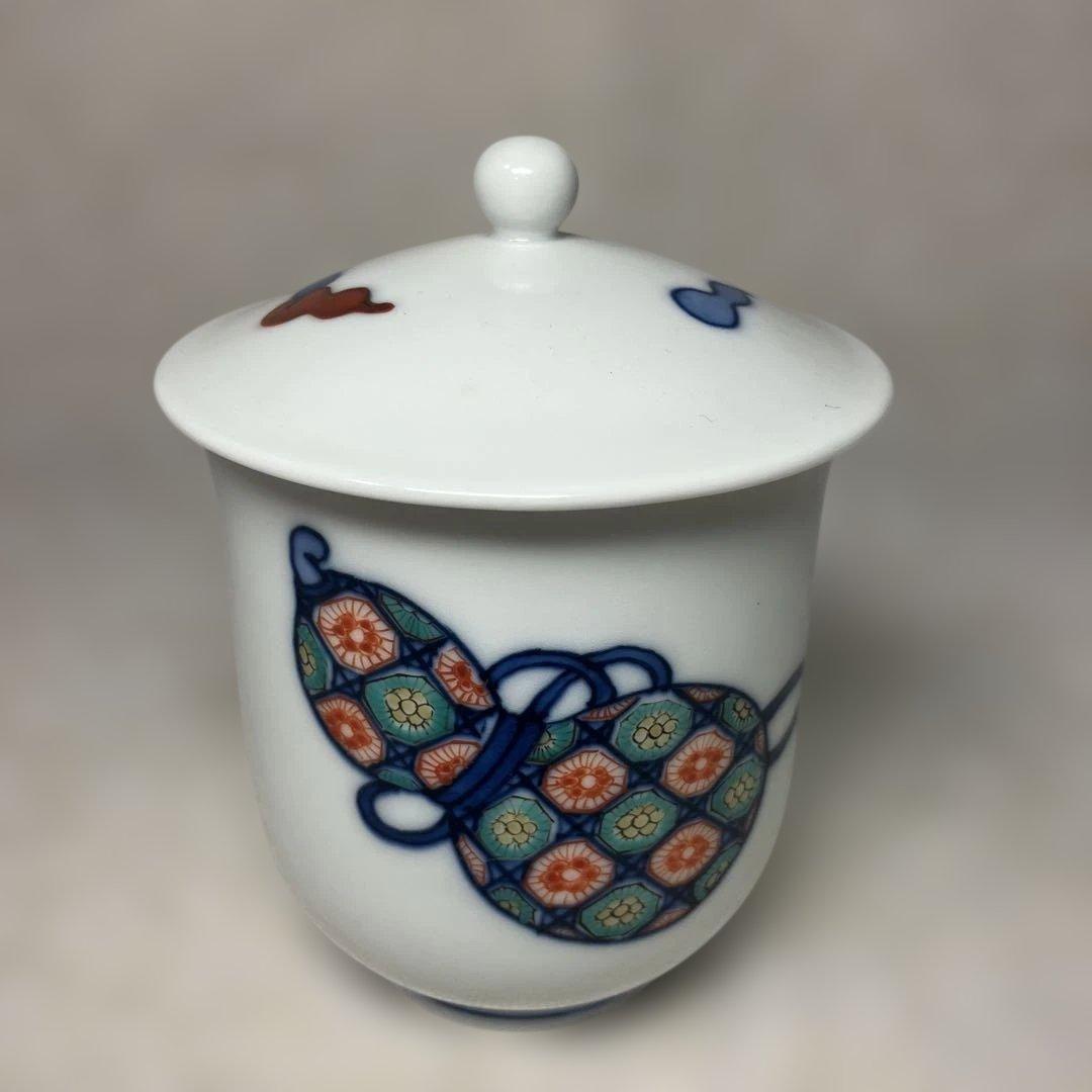 十四代　酒井田柿右衛門　染錦　瓢文　湯呑　共箱