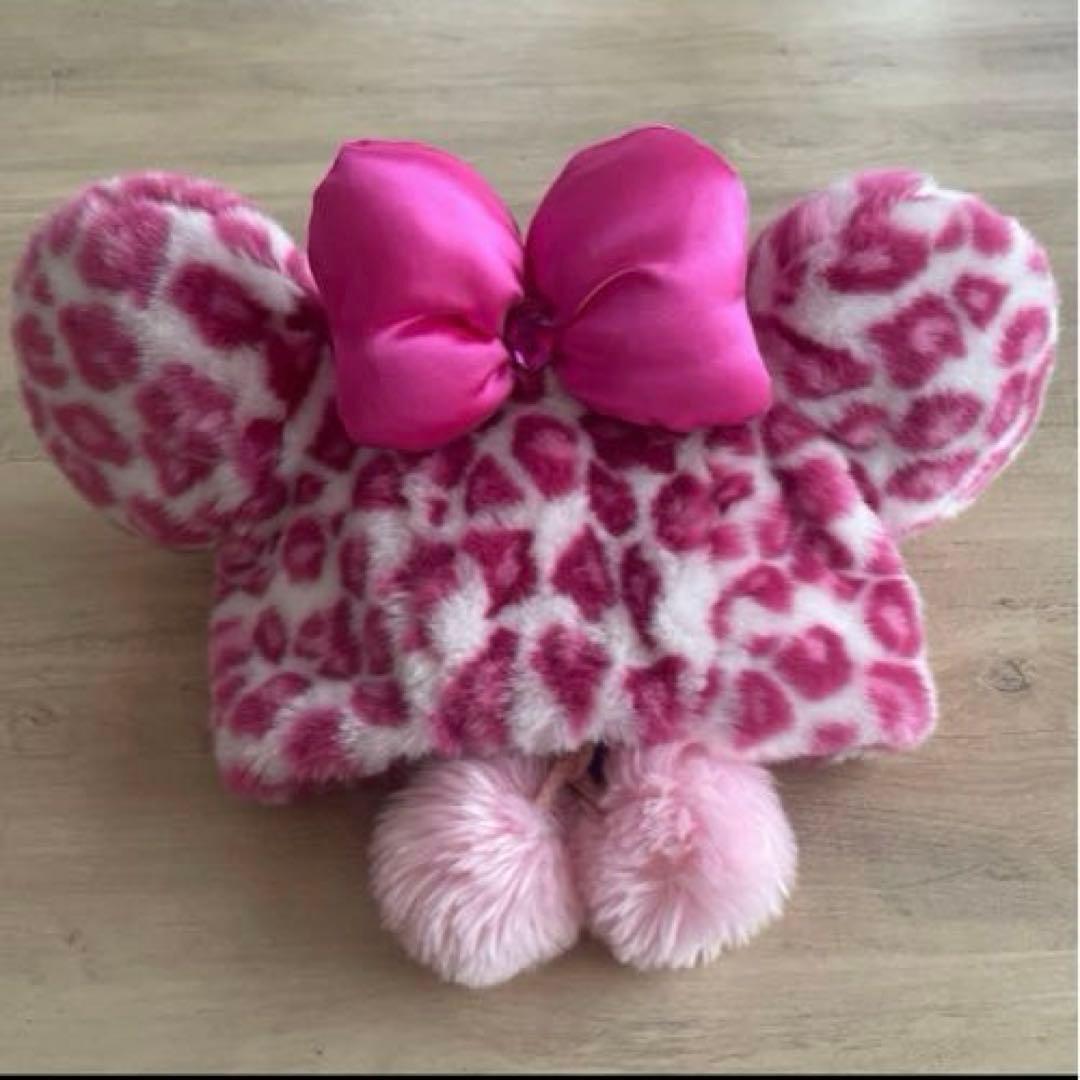 ディズニー　ミニー　ファンキャップ　ヒョウ柄　グレー　ピンク　レオパード　被り物