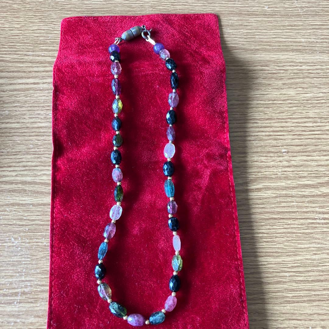 K18と天然石ビーズネックレス 約40cm