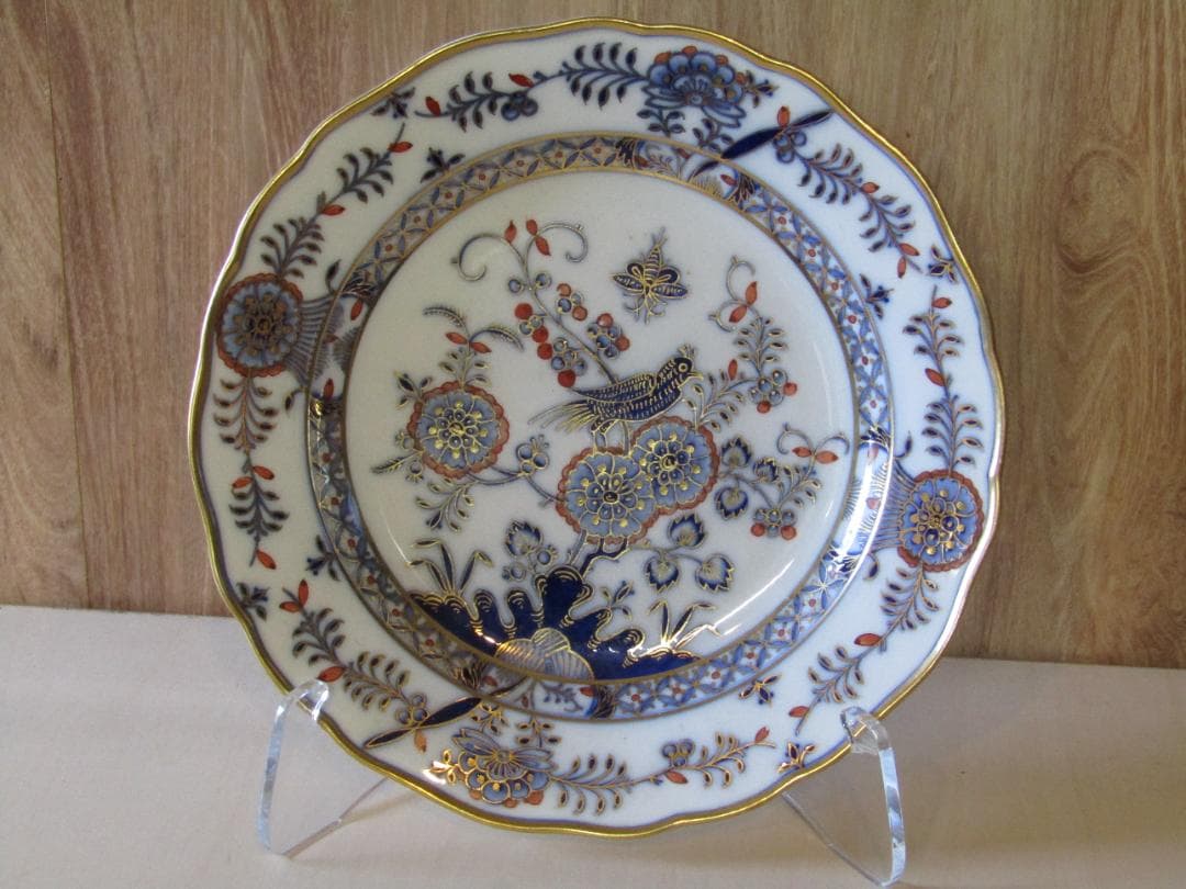 マイセン　カラーオニオン　アンティーク 花と鳥の装飾プレート　希少品