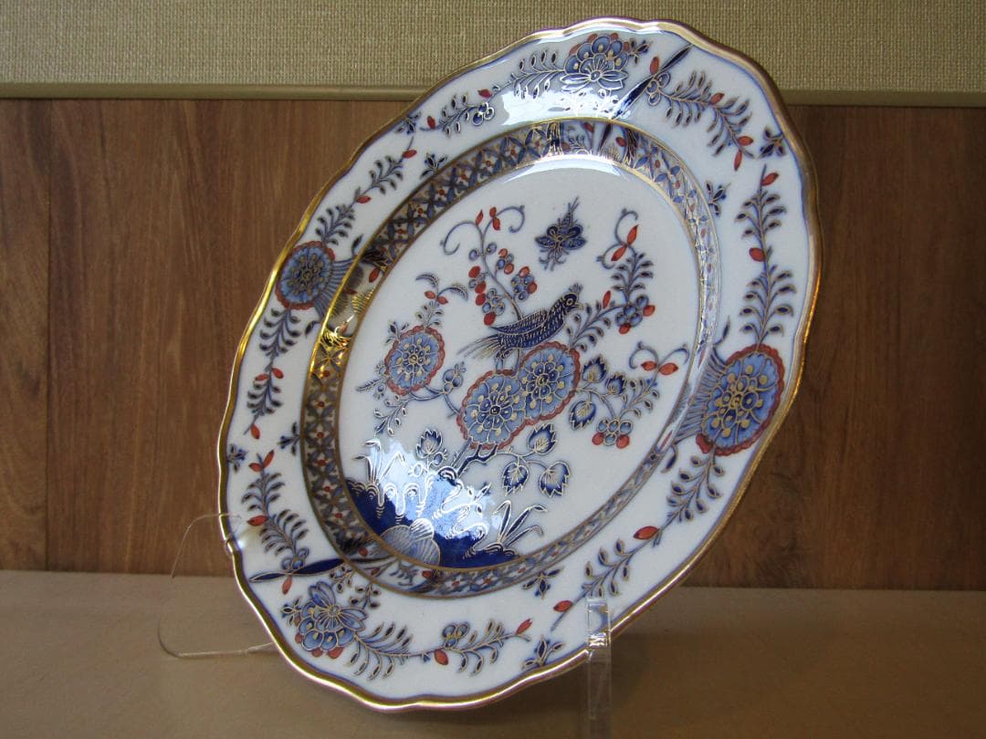 マイセン　カラーオニオン　アンティーク 花と鳥の装飾プレート　希少品