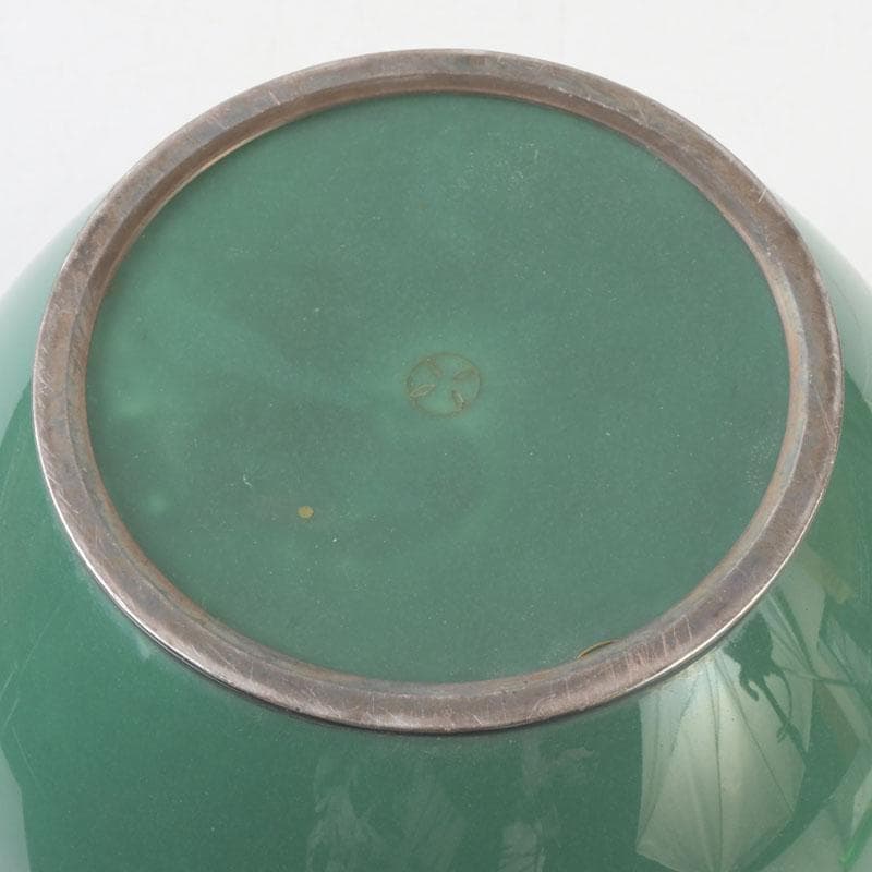 七宝焼　安藤七宝店　純銀刻印　緑釉　花文　花瓶　V　9659