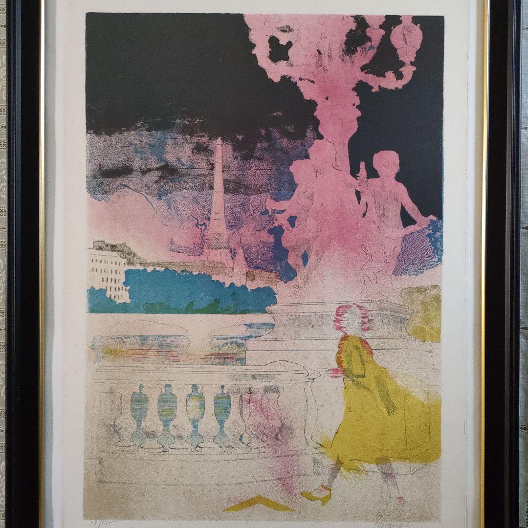 ポール・ギヤマンGUIRAMAND　大判リトグラフ『セーヌ河畔とエッフェル塔』