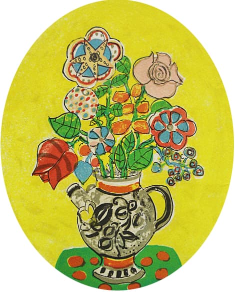 アイズピリ【黄色の背景の花瓶の花束】 リトグラフ