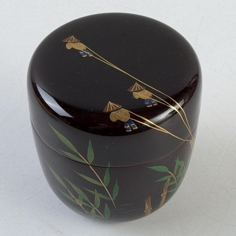 茶道具　蒔絵師　西村弘峰作　曳舟蒔絵　中棗　共箱　V　9343