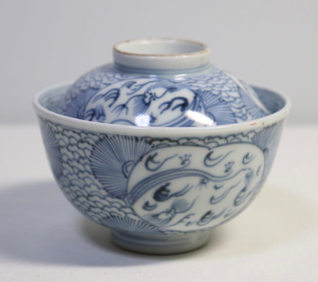 1003 時代　染付　龍紋蓋茶碗5客　送料込み1005