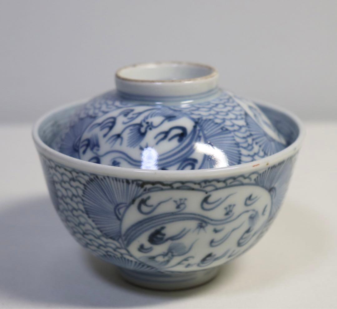 1003 時代　染付　龍紋蓋茶碗5客　送料込み1005