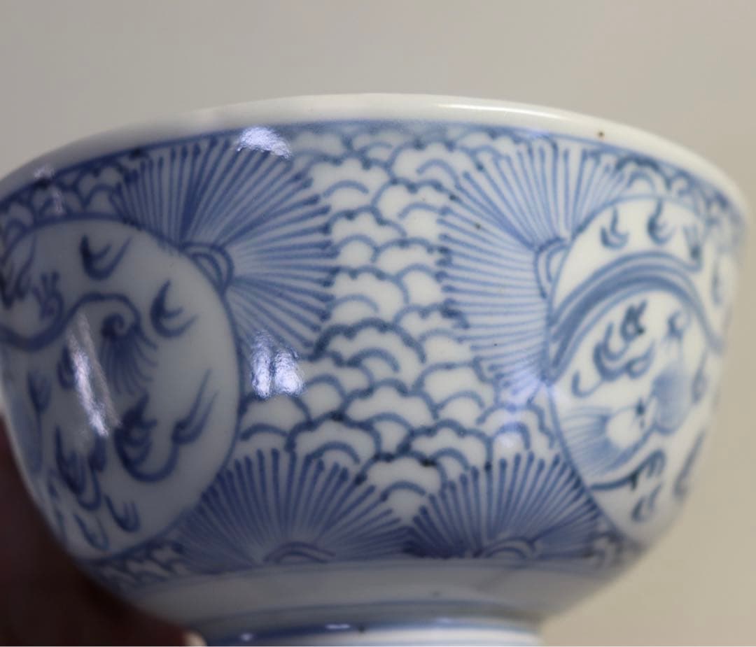 1003 時代　染付　龍紋蓋茶碗5客　送料込み1005