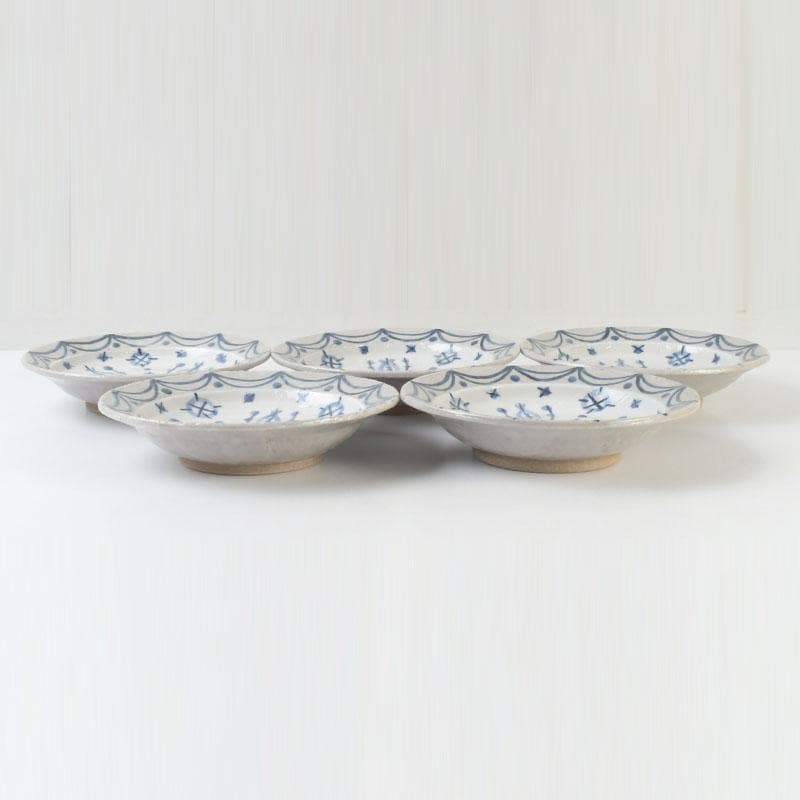 京焼　新開寛山作　染付　皿　五客　共箱　V　9671