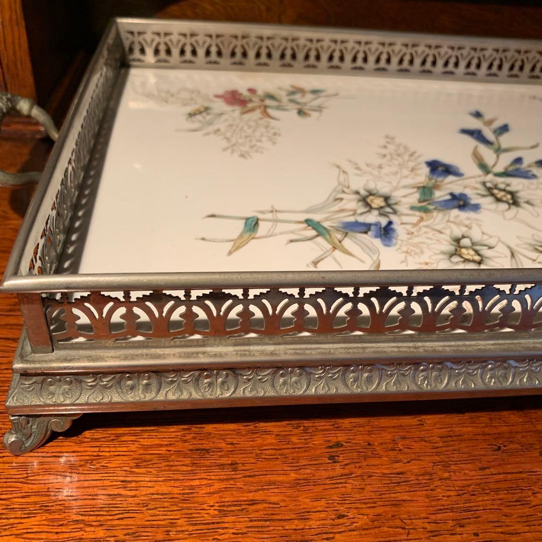 フランスアンティーク　陶器製装飾トレイ