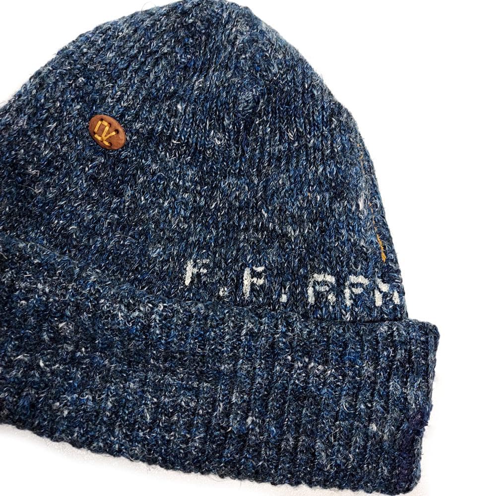 美品 45R✨45rpm インディゴ リネン ニット帽 キャップ Rボタン