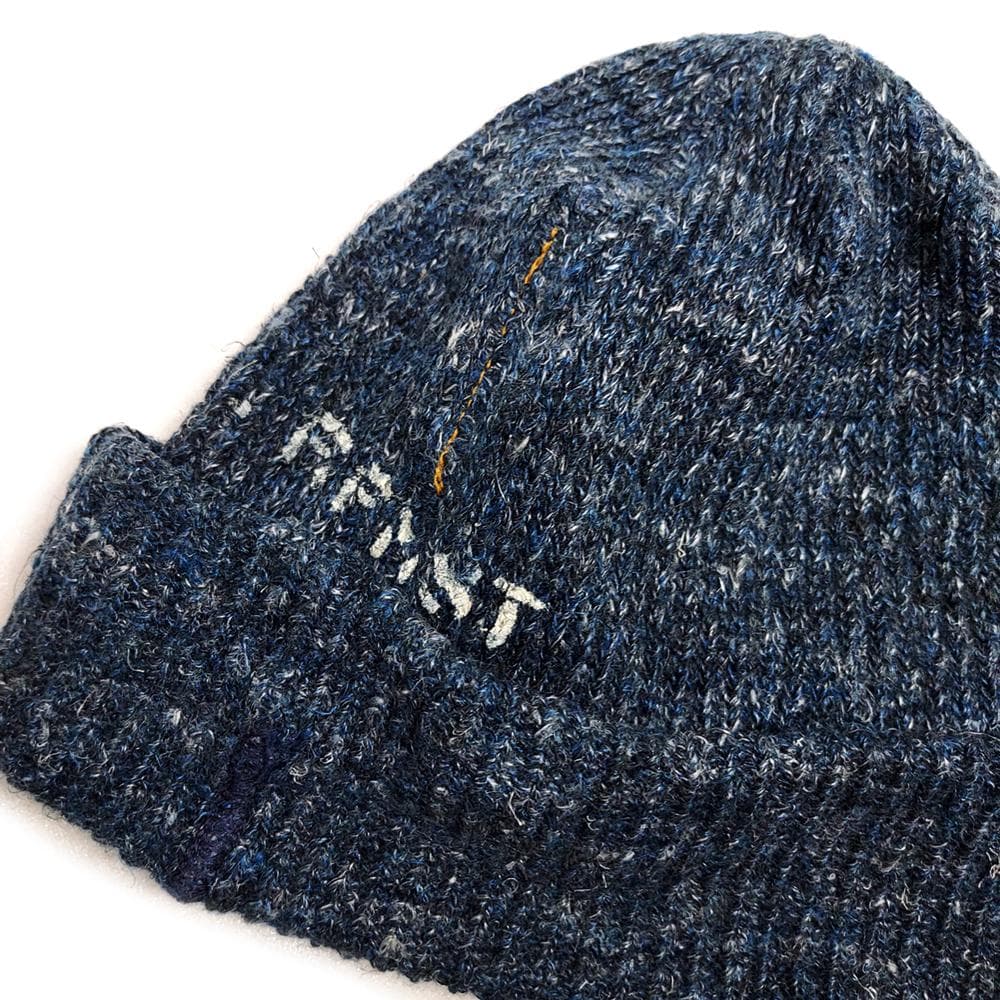 美品 45R✨45rpm インディゴ リネン ニット帽 キャップ Rボタン