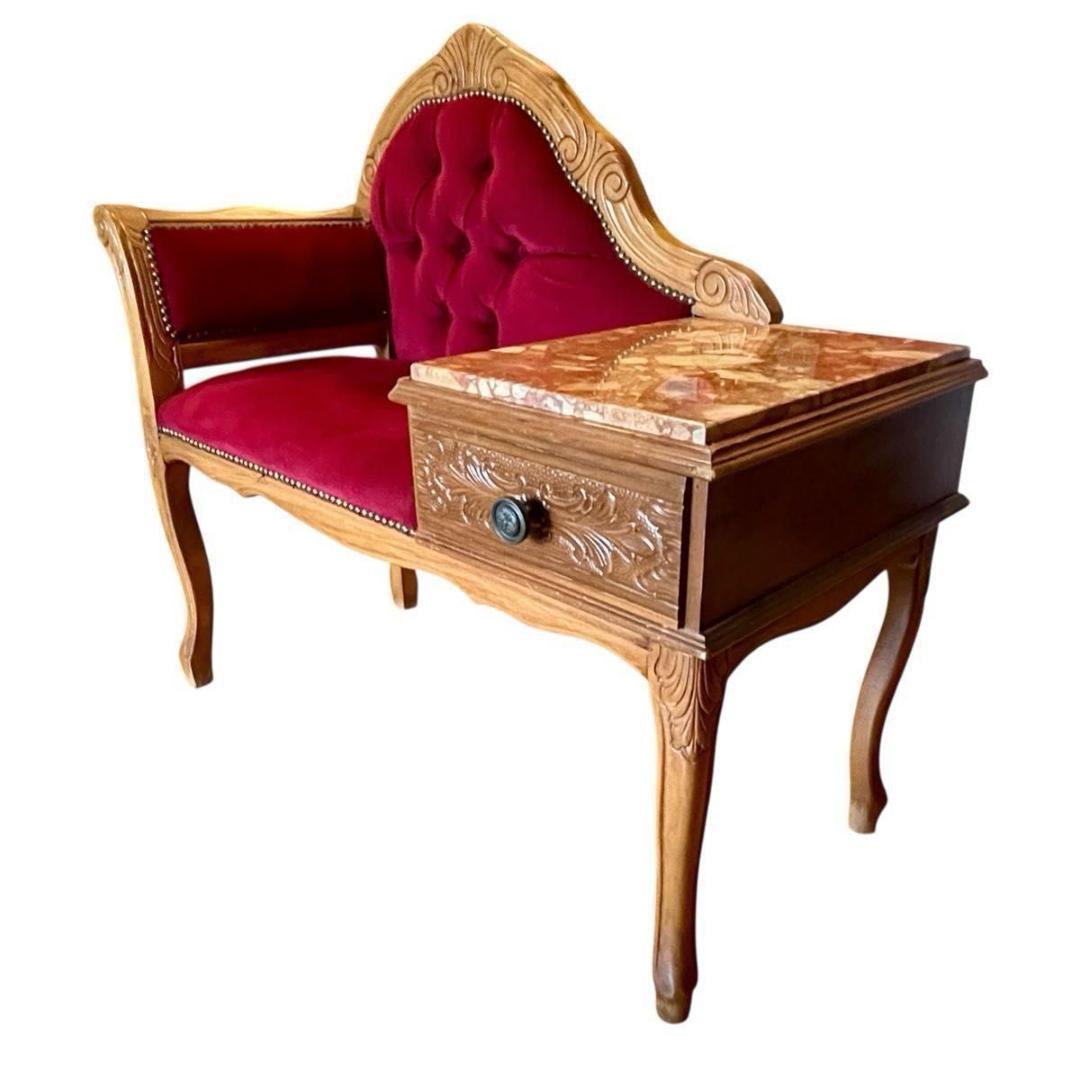 【アンティーク/希少】イタリア製 テレフォンベンチ ロココ調 猫脚 大理石