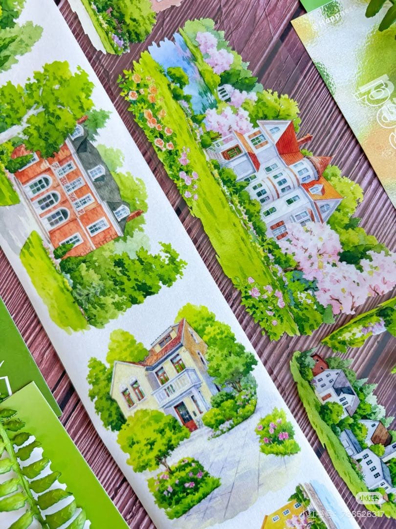 【9045】海外　マステ　5m巻　PETマスキングテープ　荘園　建物　装飾系