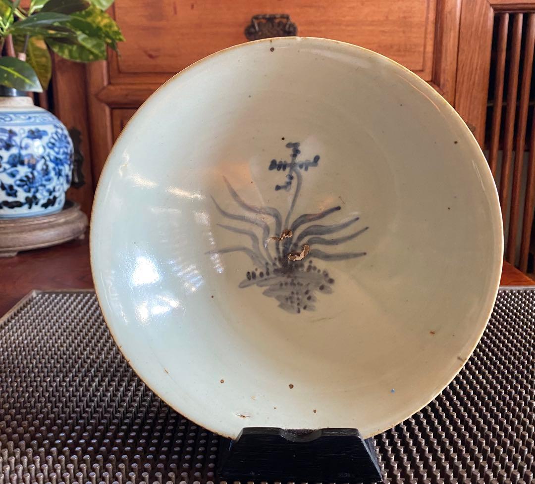 中国　染付絵皿　福禄寿喜　鑑賞台付 ・ヴィンテージ　レア ・台湾茶器