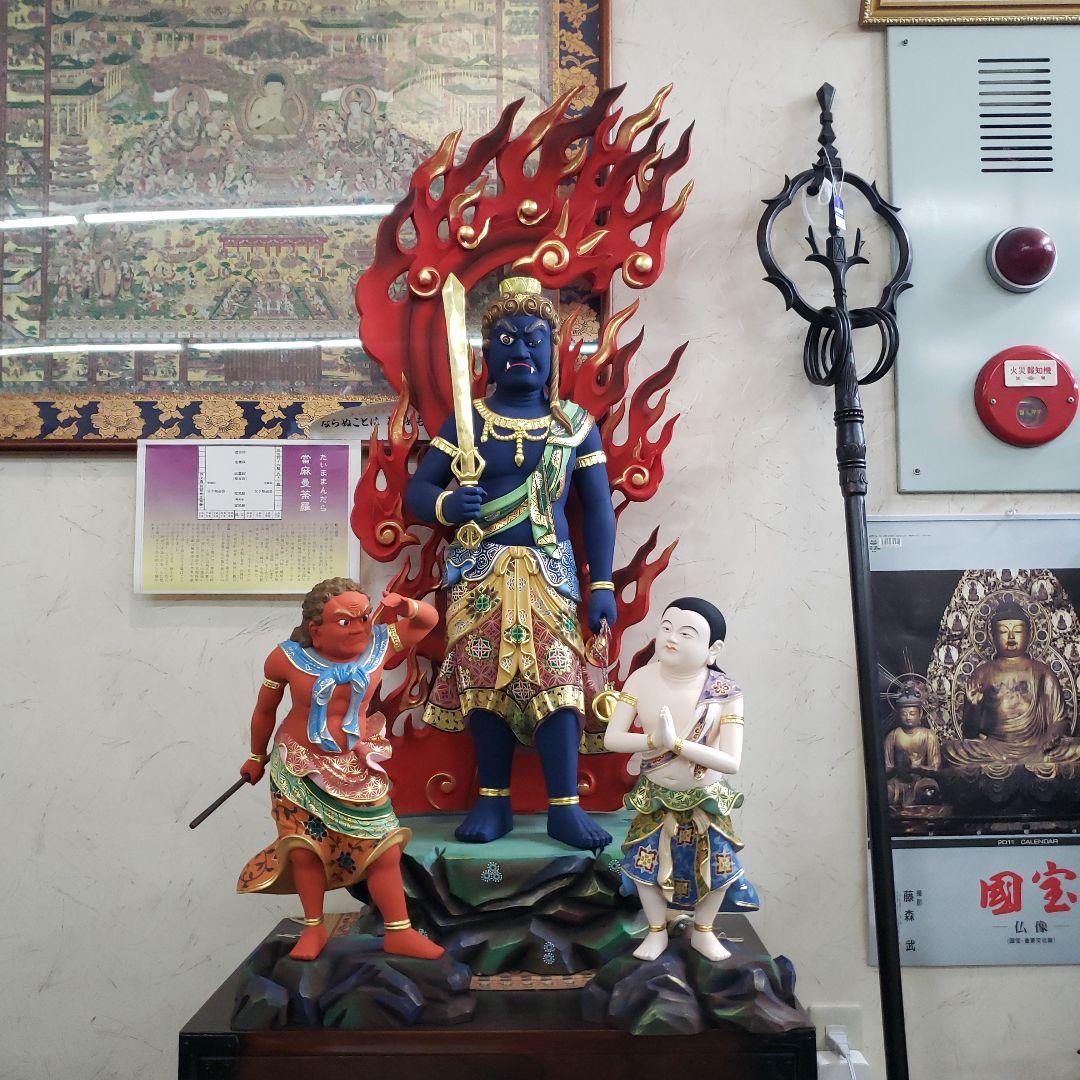 Ｂフライデー送料無料★極彩色 不動明王三尊像2尺★矜羯羅童子・制多迦童子1尺