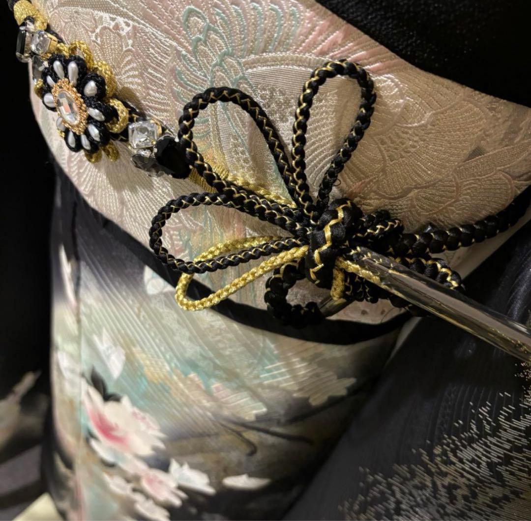 美品　黒地　地紋　金彩　銀彩　逸品　振袖　フルセット 振り袖